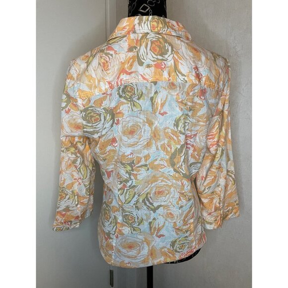 JH COLLECTION 3/4 SLEEVE BUTTON UP MEDIUM PEACH ORANGE COTTON BLOUSE - Picture 3 of 4